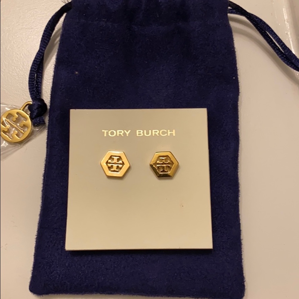 NWT Tory Burch Hex-Logo stud earning with dust bag